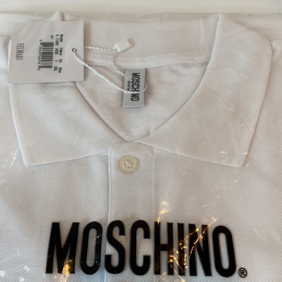 Moschino Swim White Polo w Sea Lover & Surfboard Moschino Patch NWT XXL - Picture 10 of 12